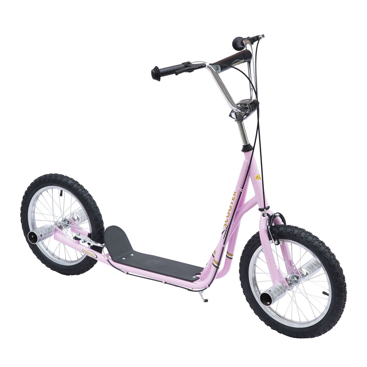 HOMCOM Kinderroller mit Luftreifen Scooter Tretroller Kickboard 16 Zoll Rosa