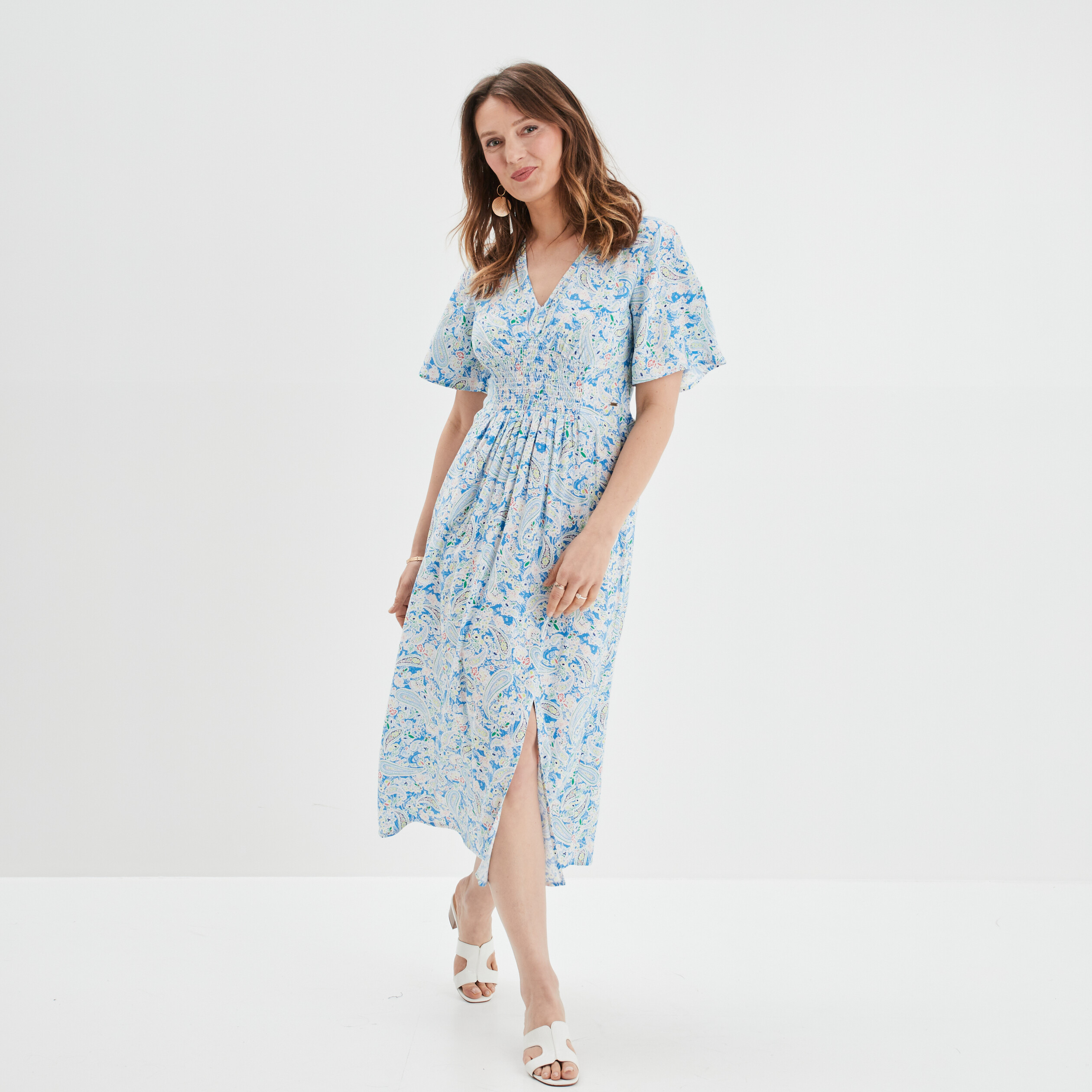 Robe longue droite Creeks blanc femme | La Halle