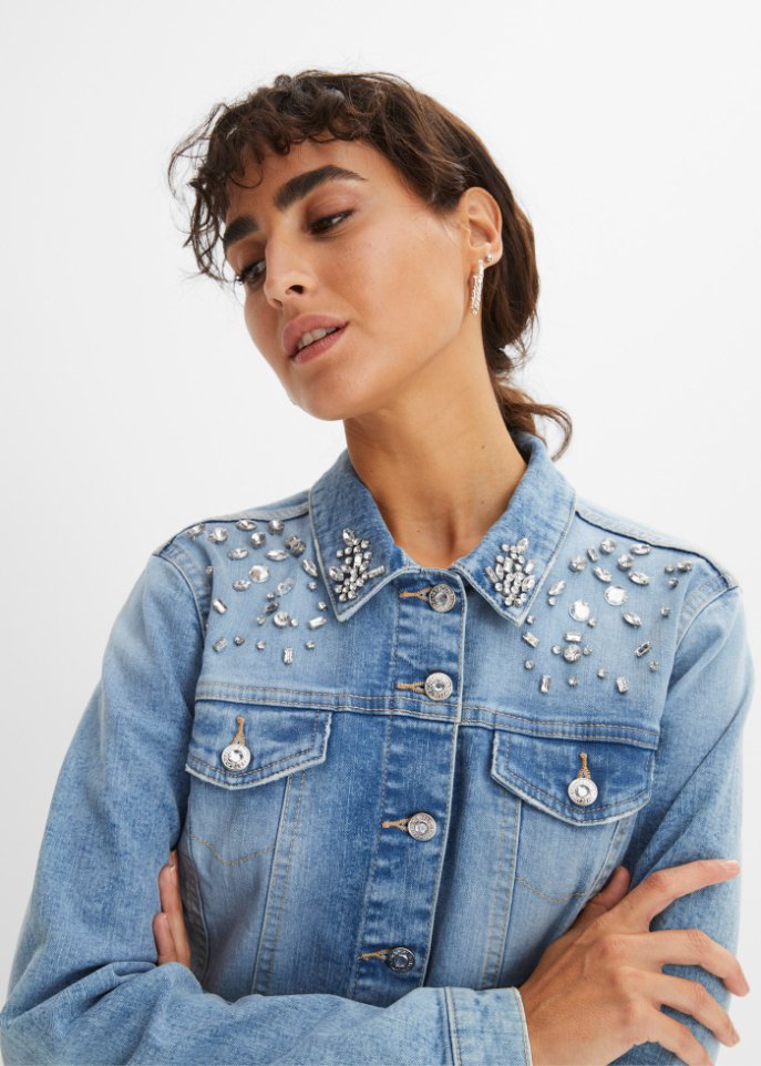 Jeansjacke mit Strass-Applikation