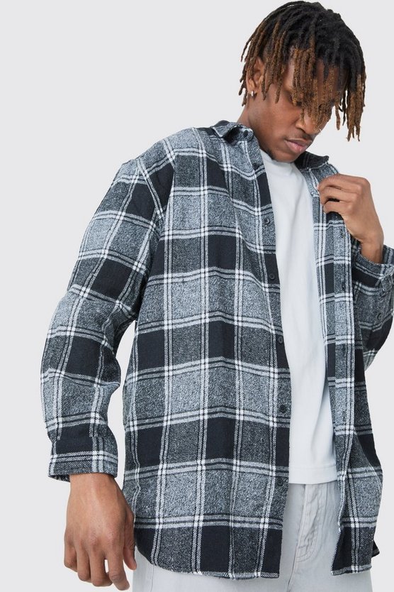 Tall langärmliges kariertes Oversize Flannel-Overshirt