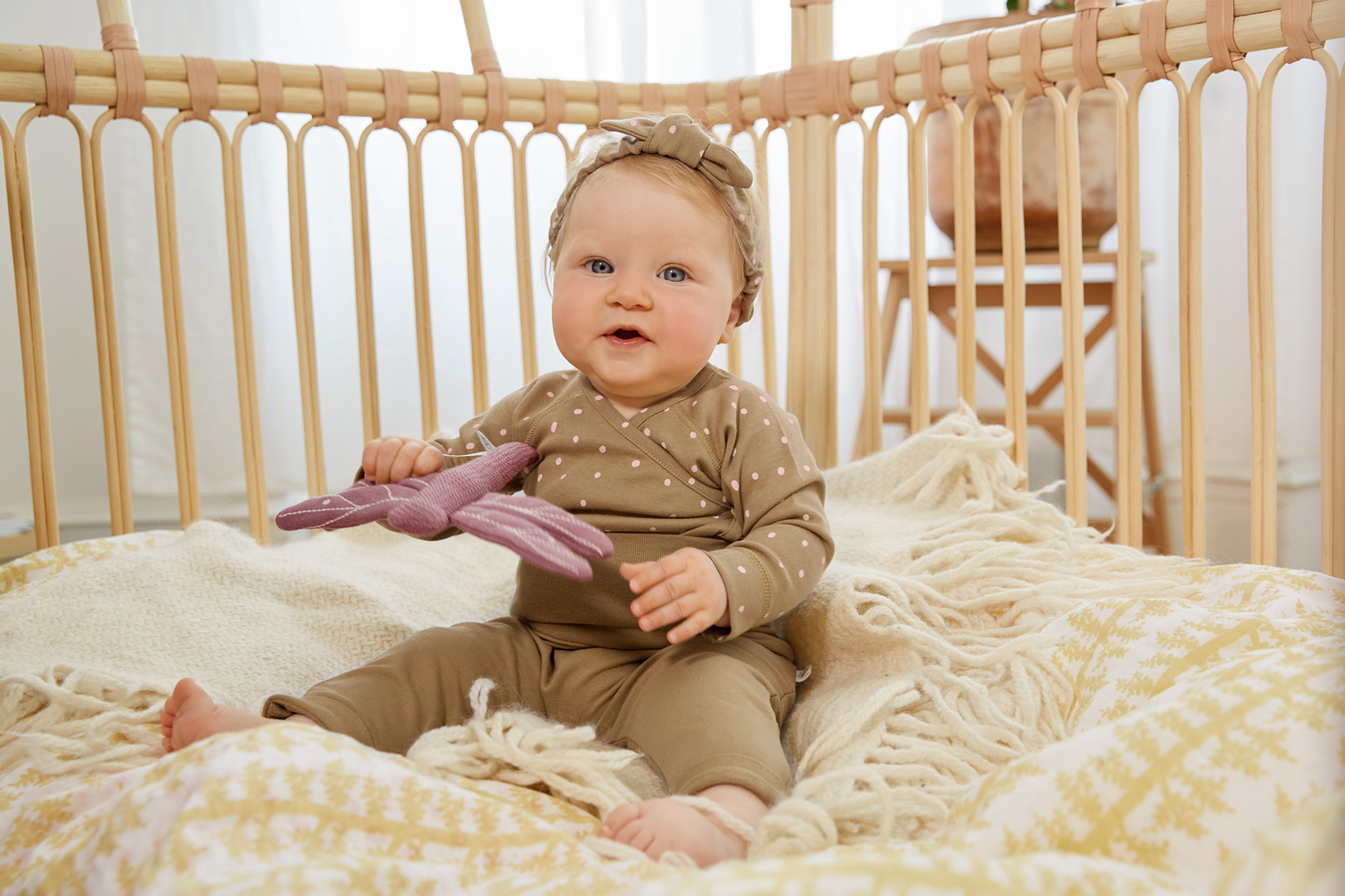 Baby Wickelshirt - Bio Baumwolle, Dots, Curry
