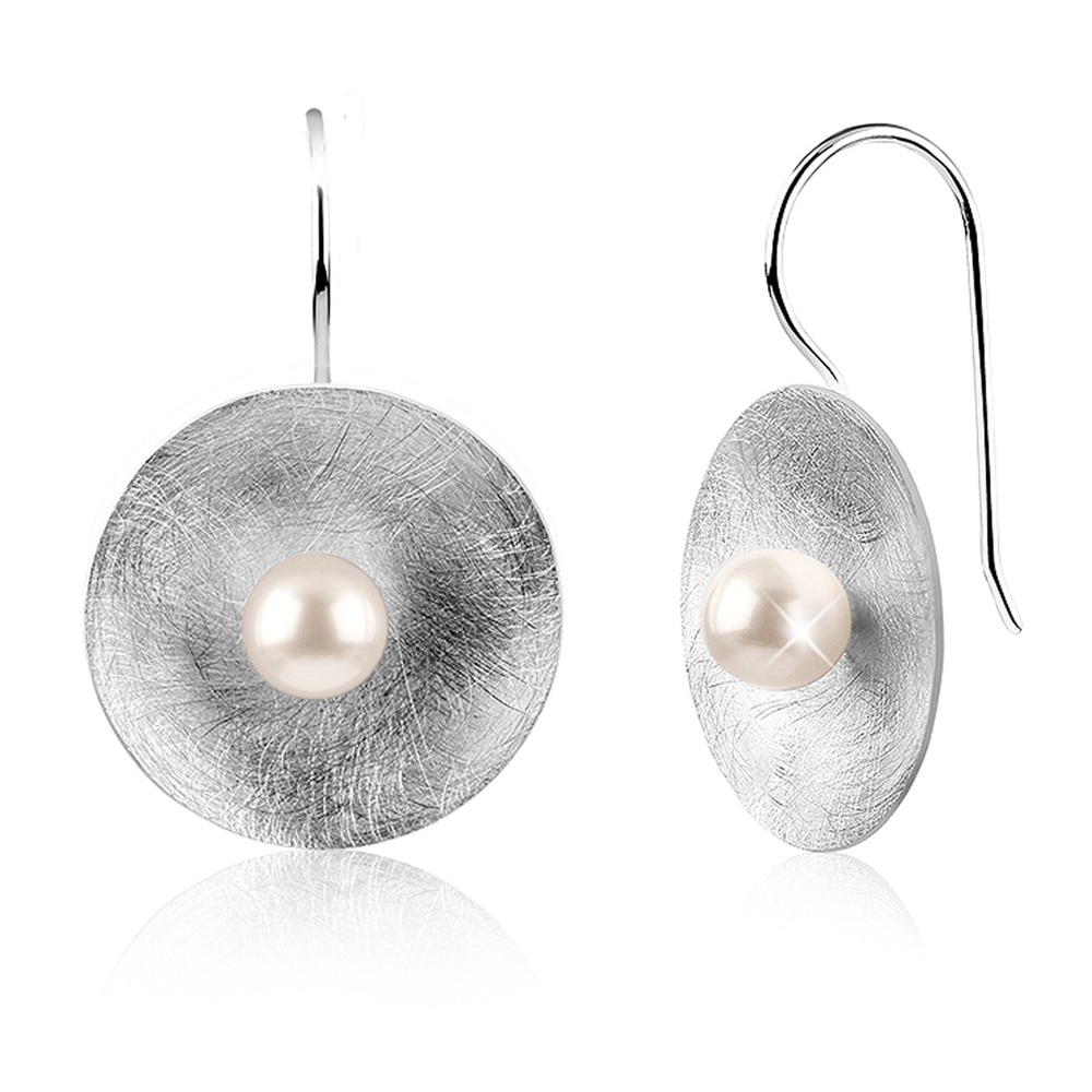Nenalina Nenalina Boucles d'Oreilles Hänger Muschelkernperle Geo Brushed 925 Silber Boucles d'oreilles