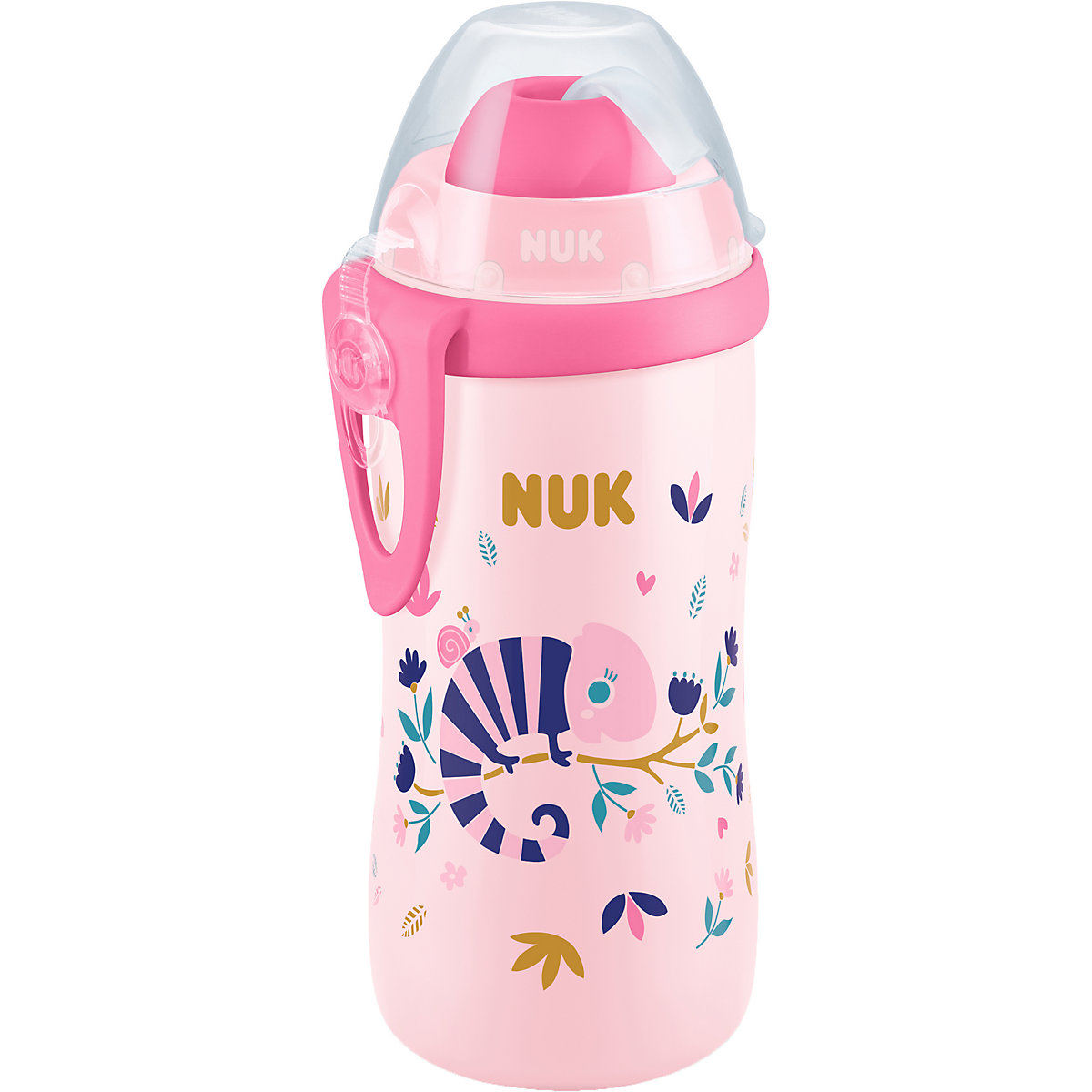NUK Flexi Cup mit Chamäleon Effekt, mit weichem Trinkhalm, 300ml, auslaufsicher, ab 12 Monaten, 1 Stück, rosa