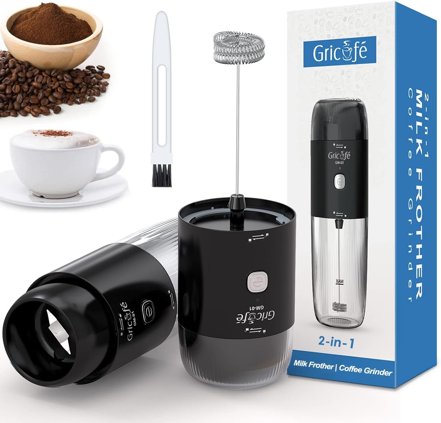 Diyarts Milchaufschäumer, 45,00 W, Revolutionär 2-in-1 Elektrische Kaffeemühle für Perfekten Kaffee