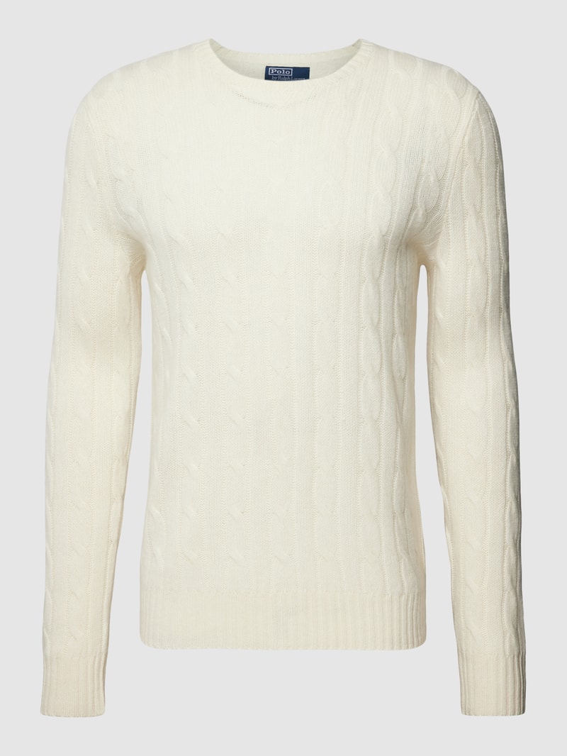 Strickpullover mit Zopfmuster Modell 'CABLE' in ecru