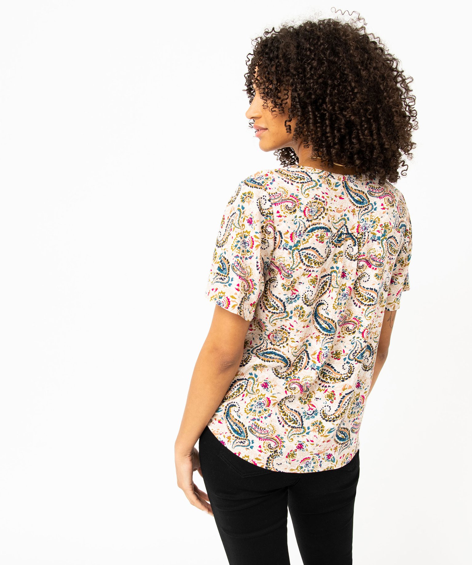 Blouse femme manches courtes en viscose fluide imprimée imprime | GEMO