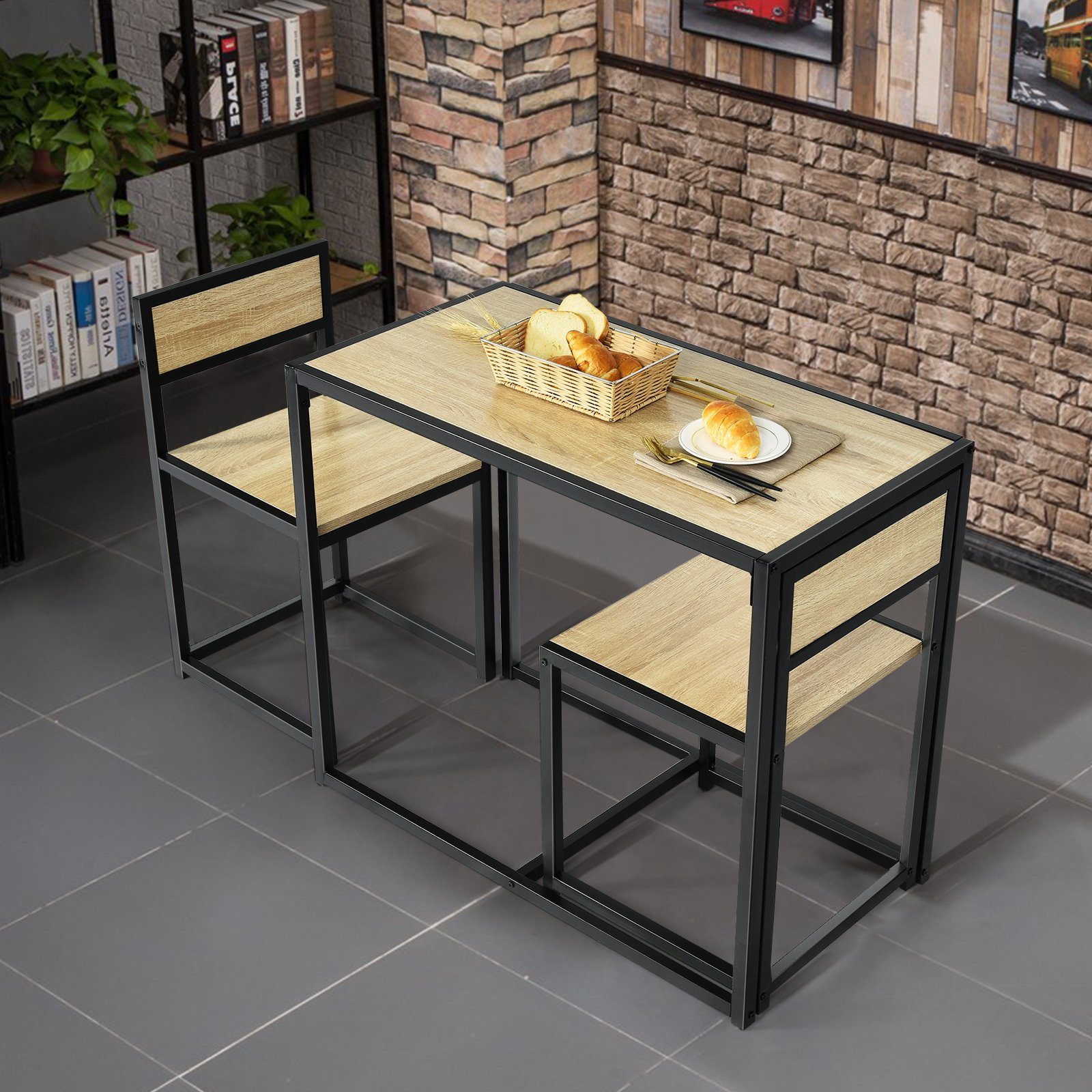 COSTWAY Essgruppe, (3-tlg), Küchenbar, mit Tisch & 2 Stühlen, platzsparend