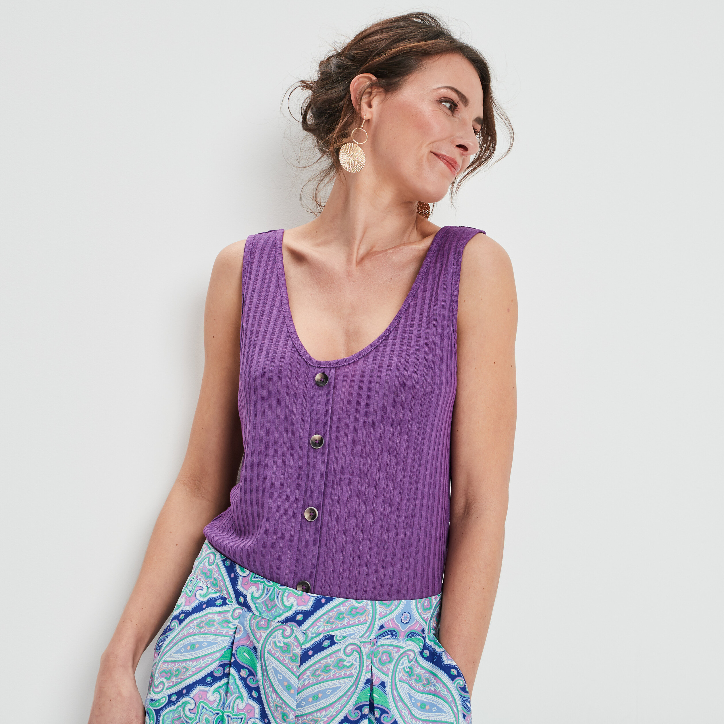 Débardeur bretelles larges violet femme | La Halle