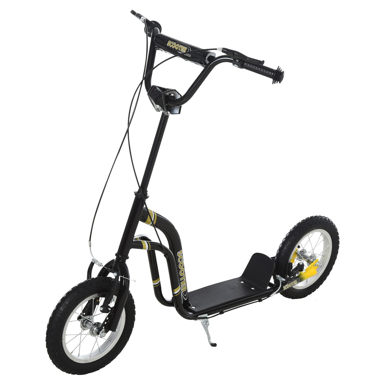 HOMCOM Kinderroller Scooter Tretroller Cityroller Kinder Roller Kickboard mit Luftreifen 12 Zoll Schwarz 120 x 58 x 85-95 cm