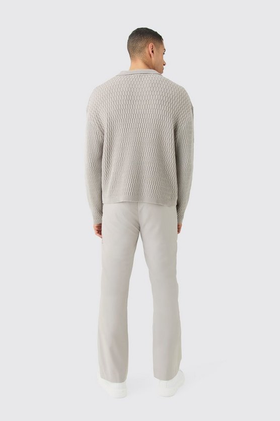 Langärmliges strukturiertes Poloshirt