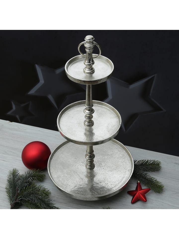 MARELIDA Etagere Aluminium 3 stöckige Servierplatte Dekoetagere H: 51cm in silber günstig kaufen onesize