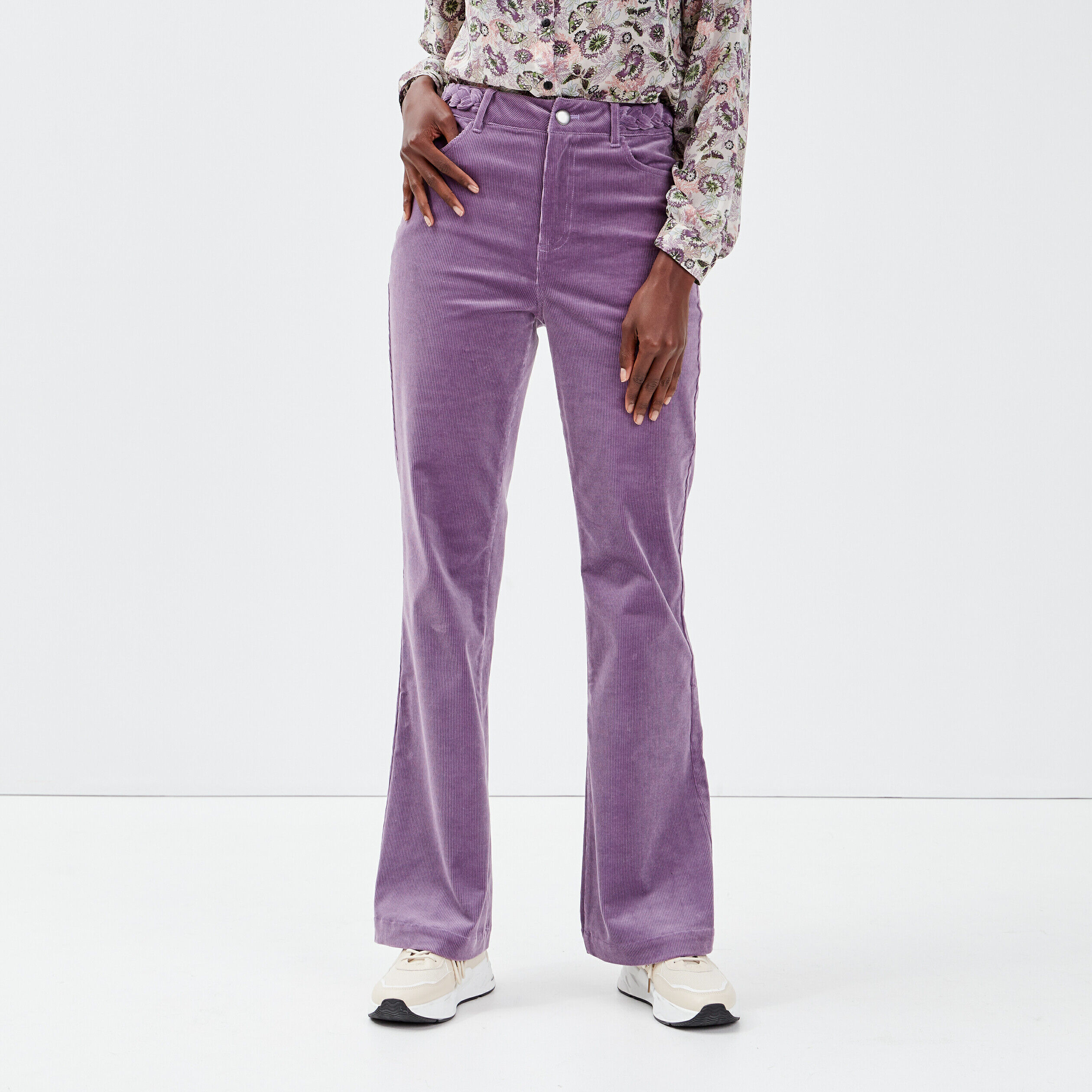 Pantalon flare velours côtelé violet femme | Cache Cache
