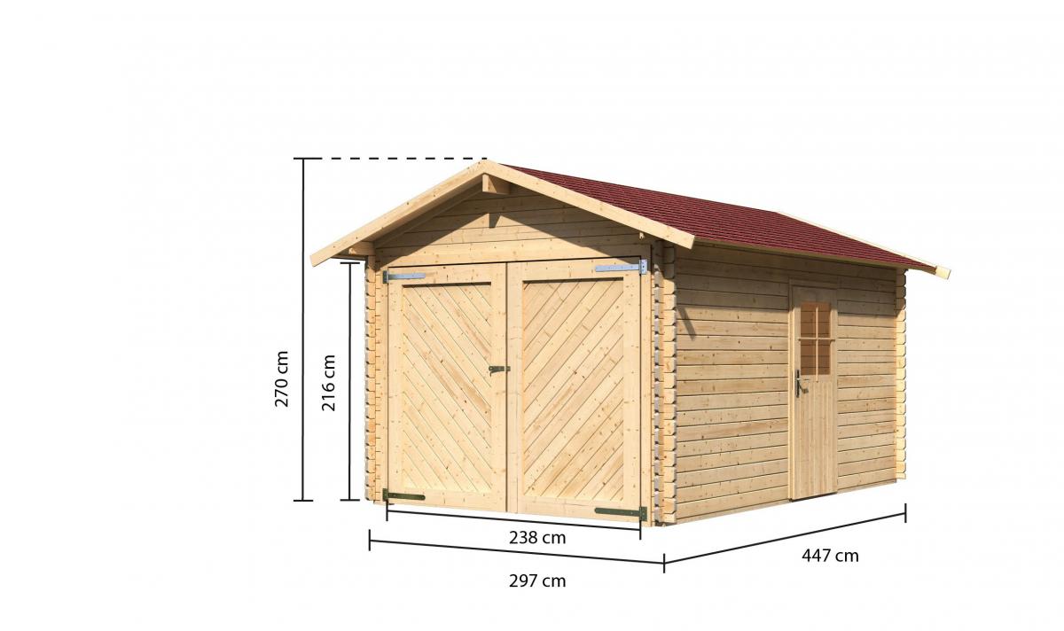 Woodfeeling Blockhausgarage Einzel 28 mm mit Schindeln