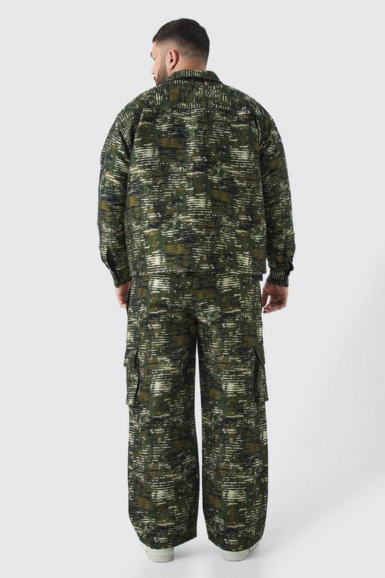 Plus strukturiertes Camouflage Overshirt