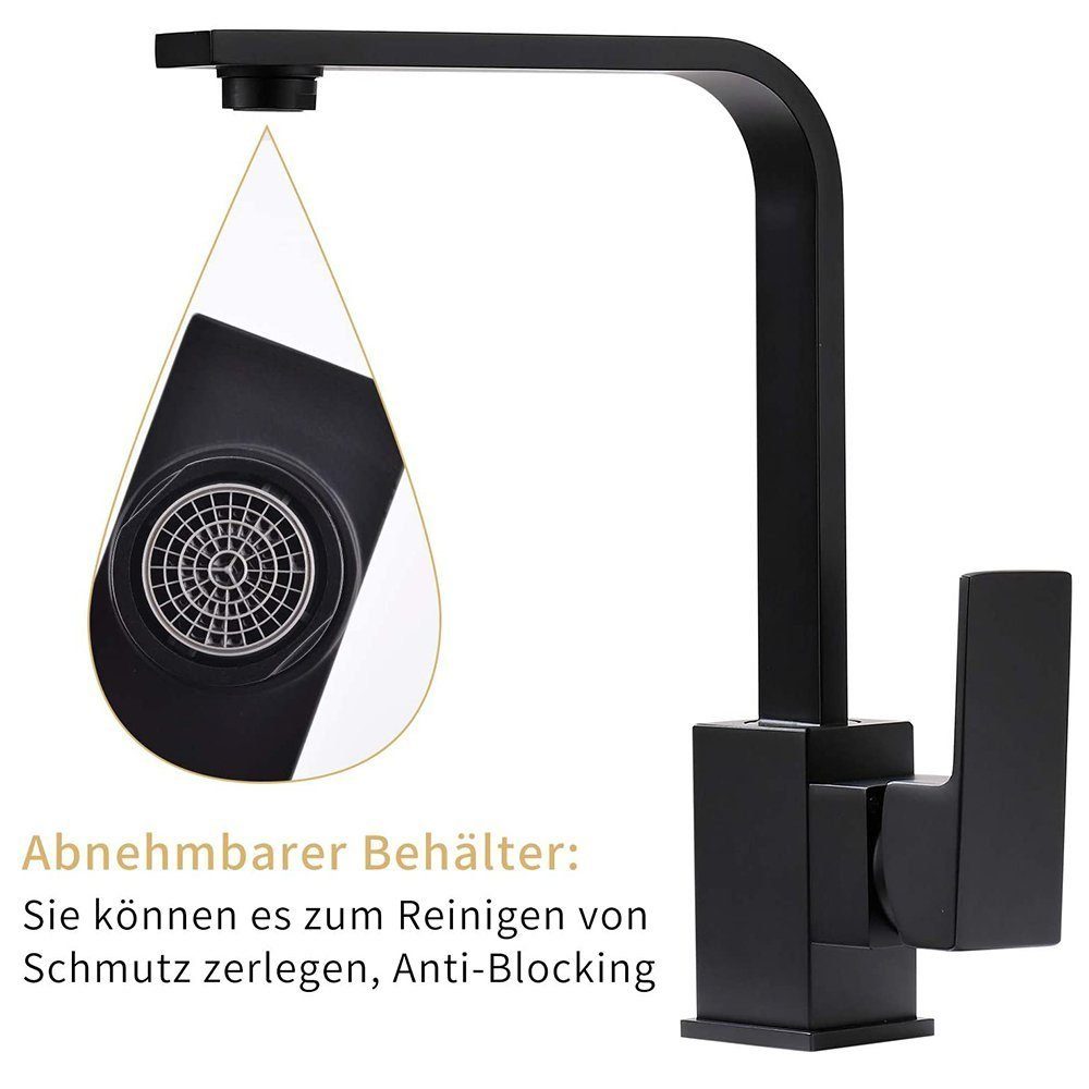 XERSEK Waschtischarmatur Hochdruck Wasserhahn Küche Mischbatterie küchenarmatur Küchenspüle (360° drehbar Armatur spülbecken Spültischarmatur Schwarz) Höhe 360mm, Warm- und Kaltwasser Armatur
