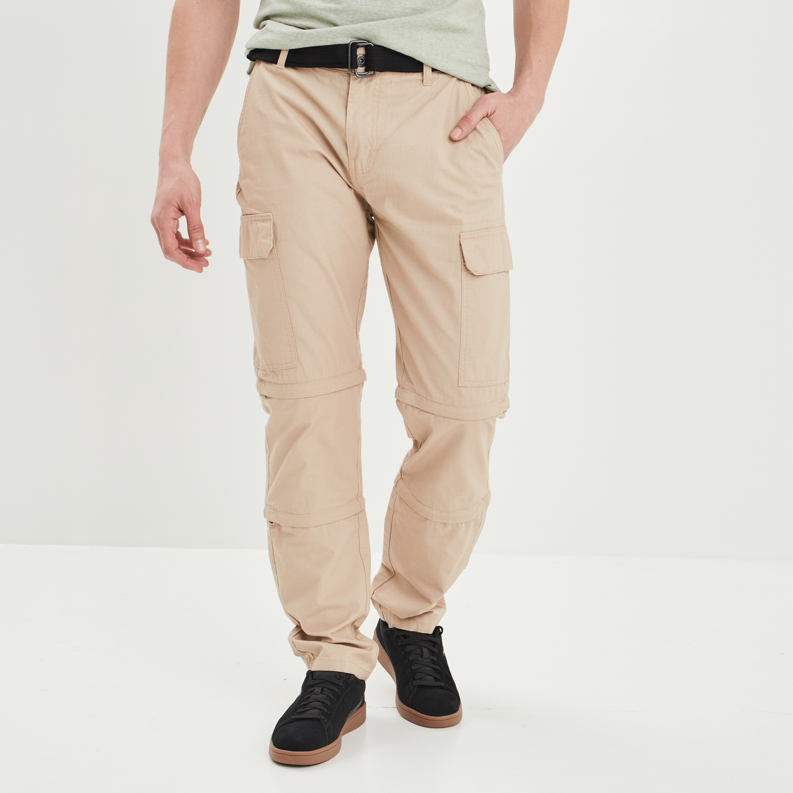 Pantalon short 2-en-1 cargo ceinturé sable homme | La Halle
