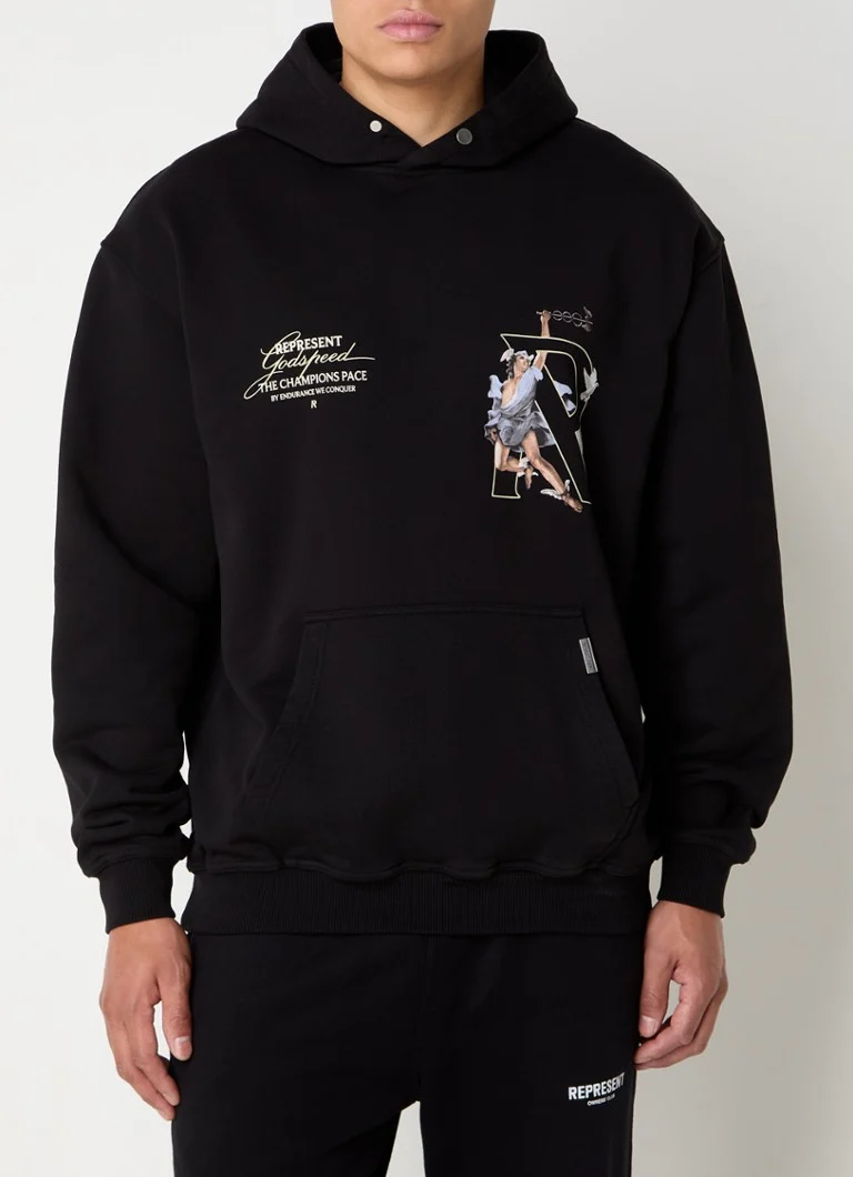 Represents Hermes hoodie with logo and backprint