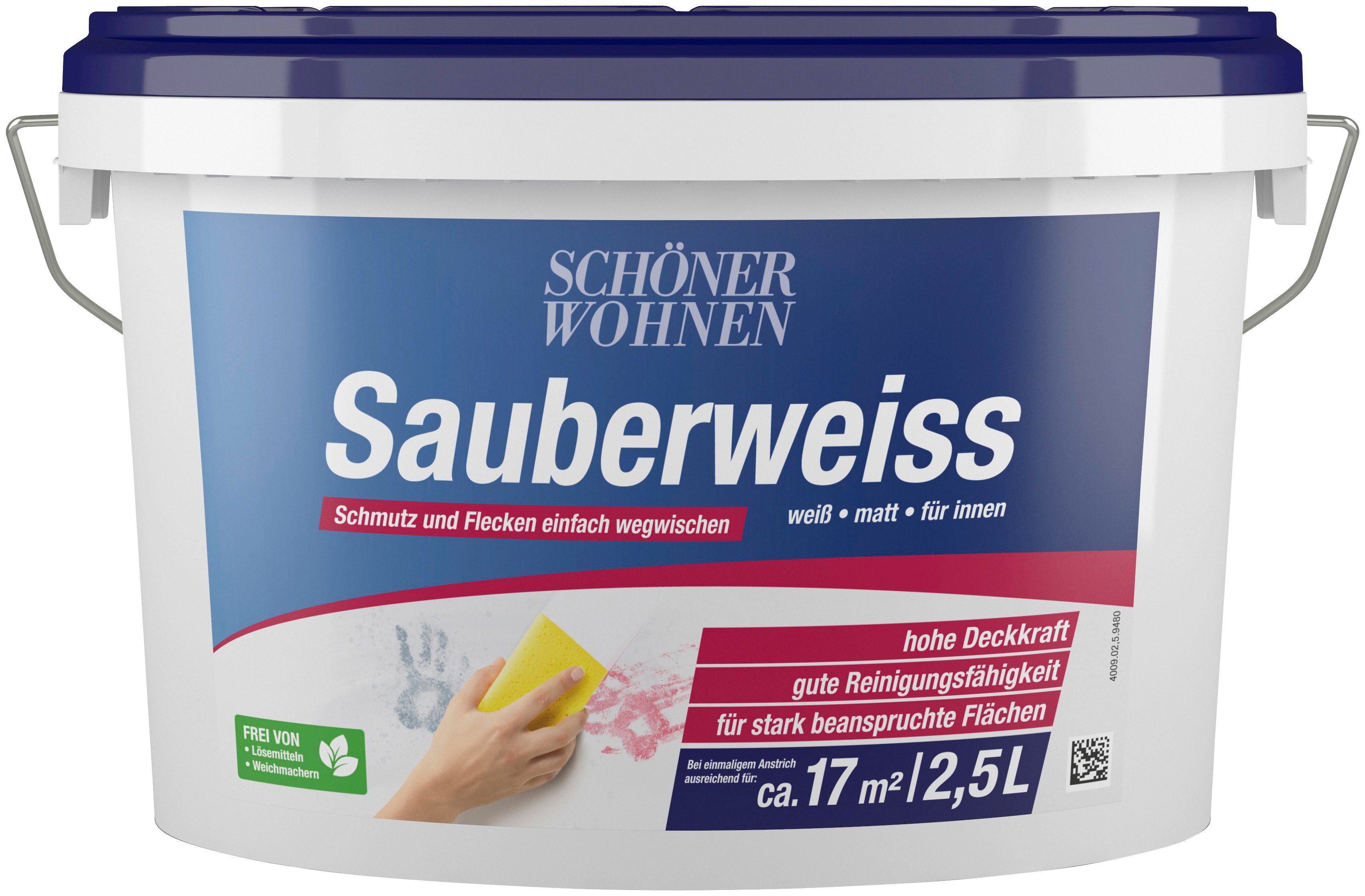 SCHÖNER WOHNEN FARBE Wand- und Deckenfarbe Sauberweiss, weiß, extrem scheuerbeständig