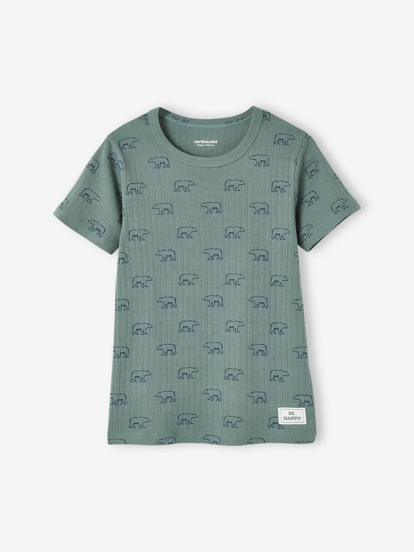 Lot de 3 T-shirts manches courtes ours en maille côtelée garçon vert émeraude