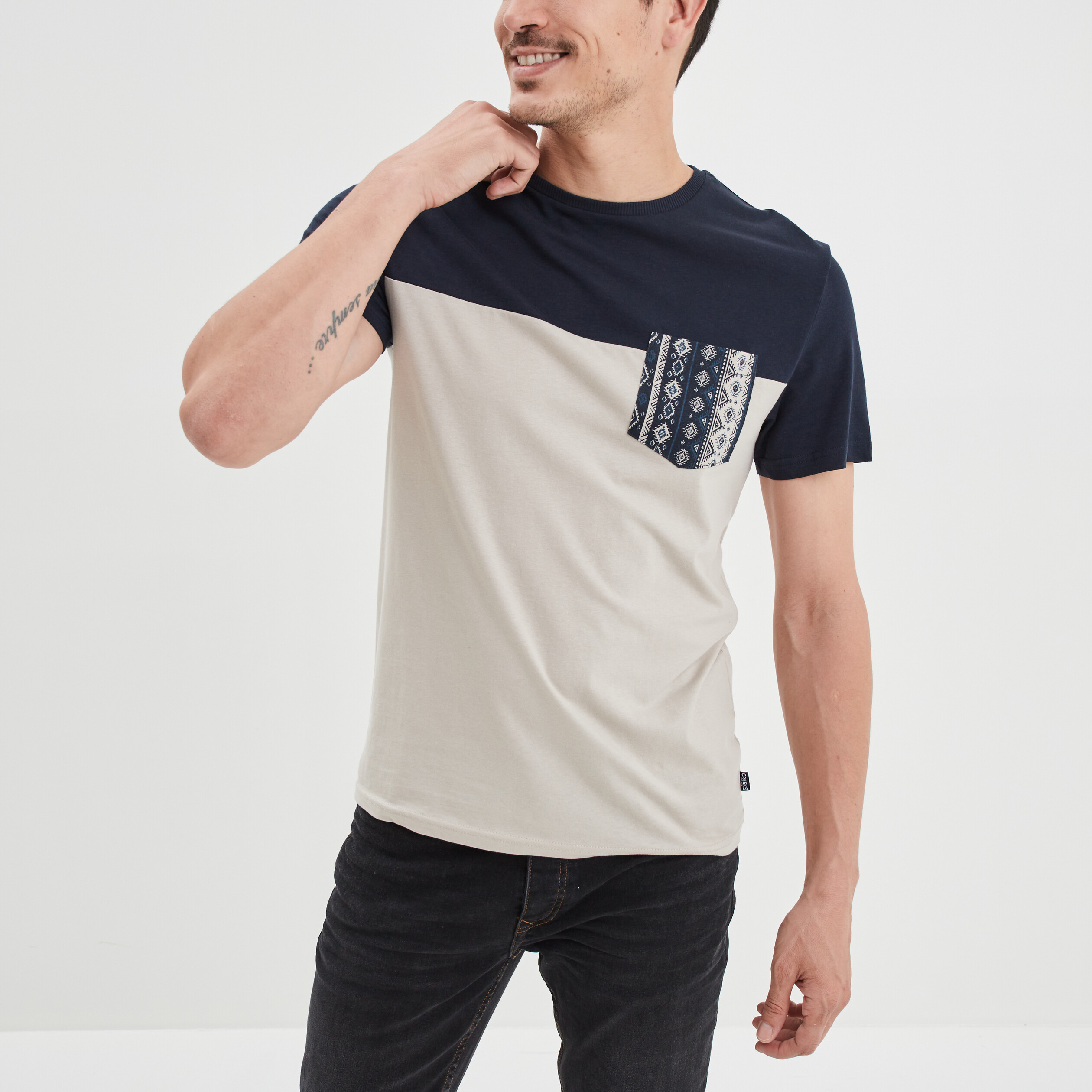 T-shirt droit 1 poche en coton Creeks bleu foncé homme | La Halle