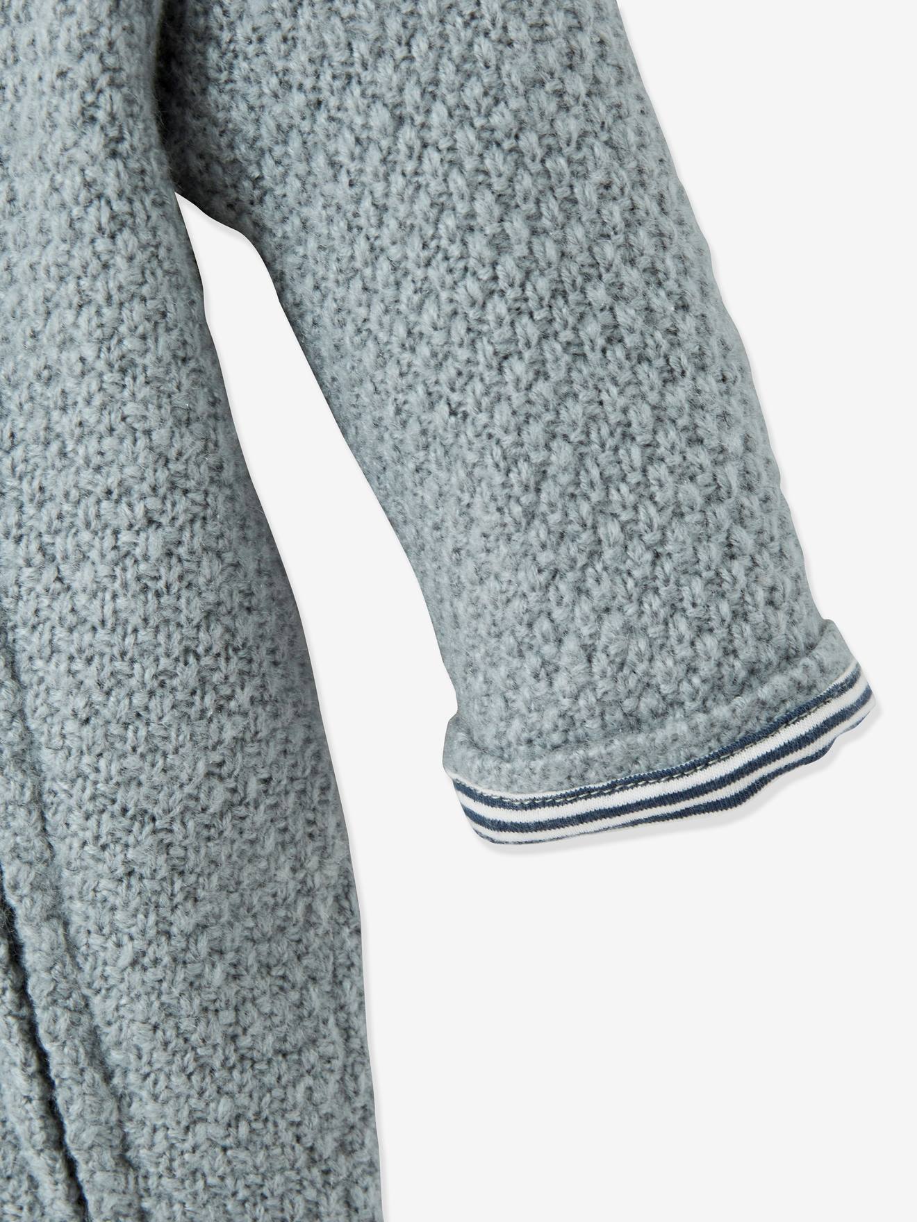 Combinaison en tricot bébé naissance doublée ivoire rayé