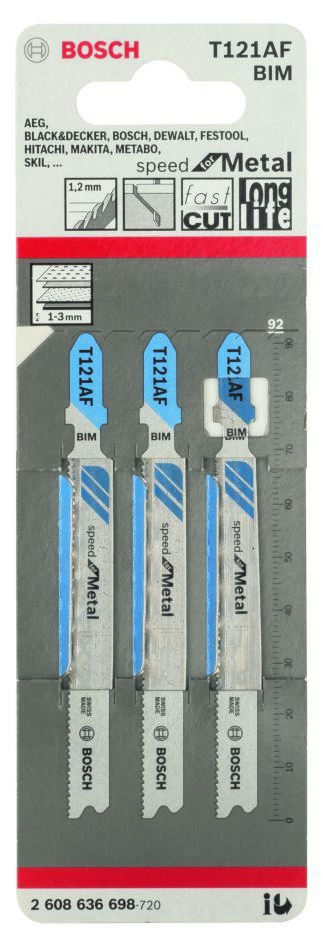 Bosch Blue Accessories 2608636698 T121AF Brzeszczoty do wyrzynarki T - trzpień 3-stopniowy do metalu