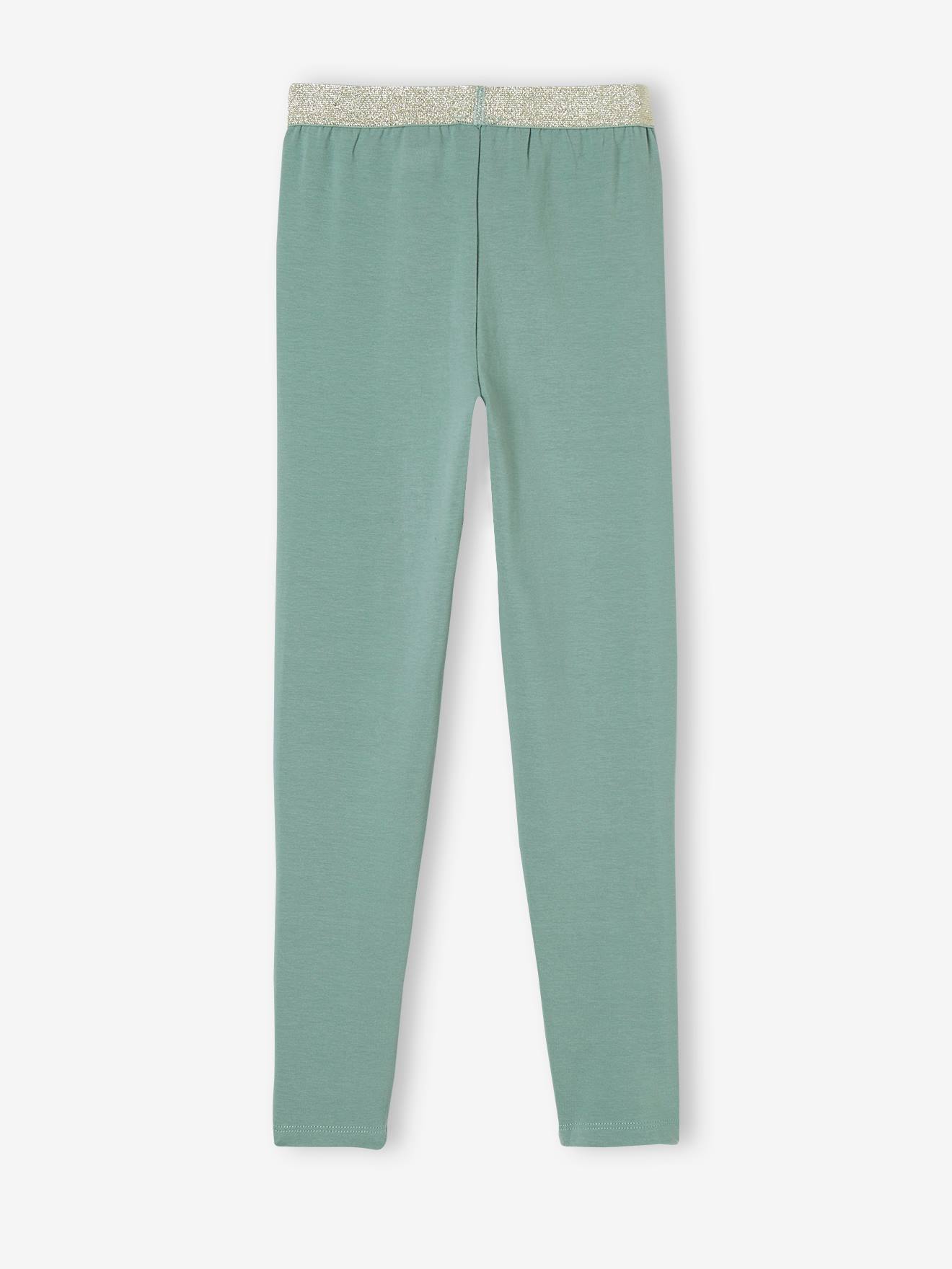 Legging uni fille élastique irisé BASICS pêche