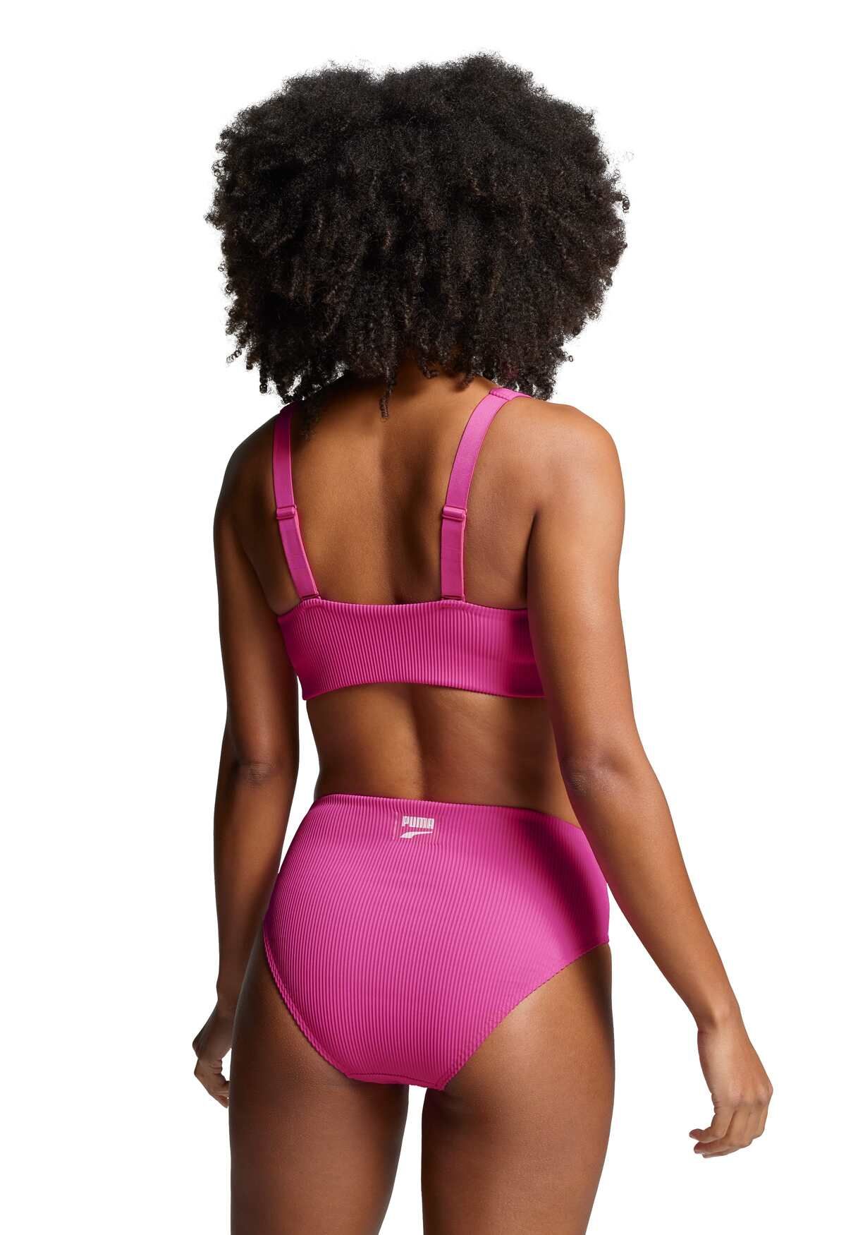 PUMA Neon Pink Ribbed High Waist Bikinihose