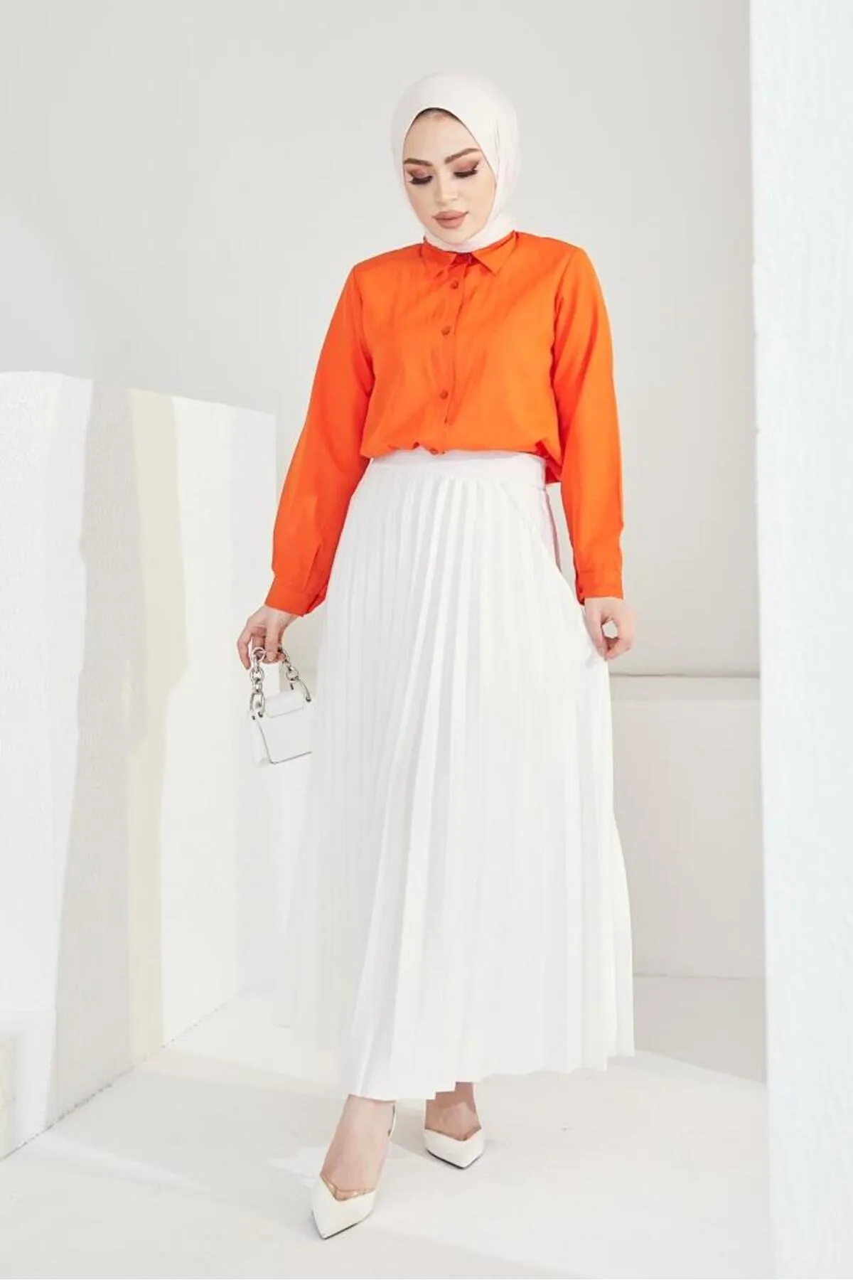 benguen  4538 Faltenrock mit elastischer Taille, Ecru