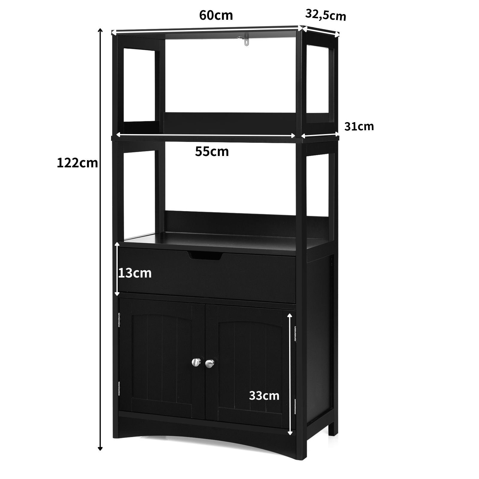 COSTWAY Mehrzweckschrank Bücherschrank mit Türen & 3 Regalen & Schublade
