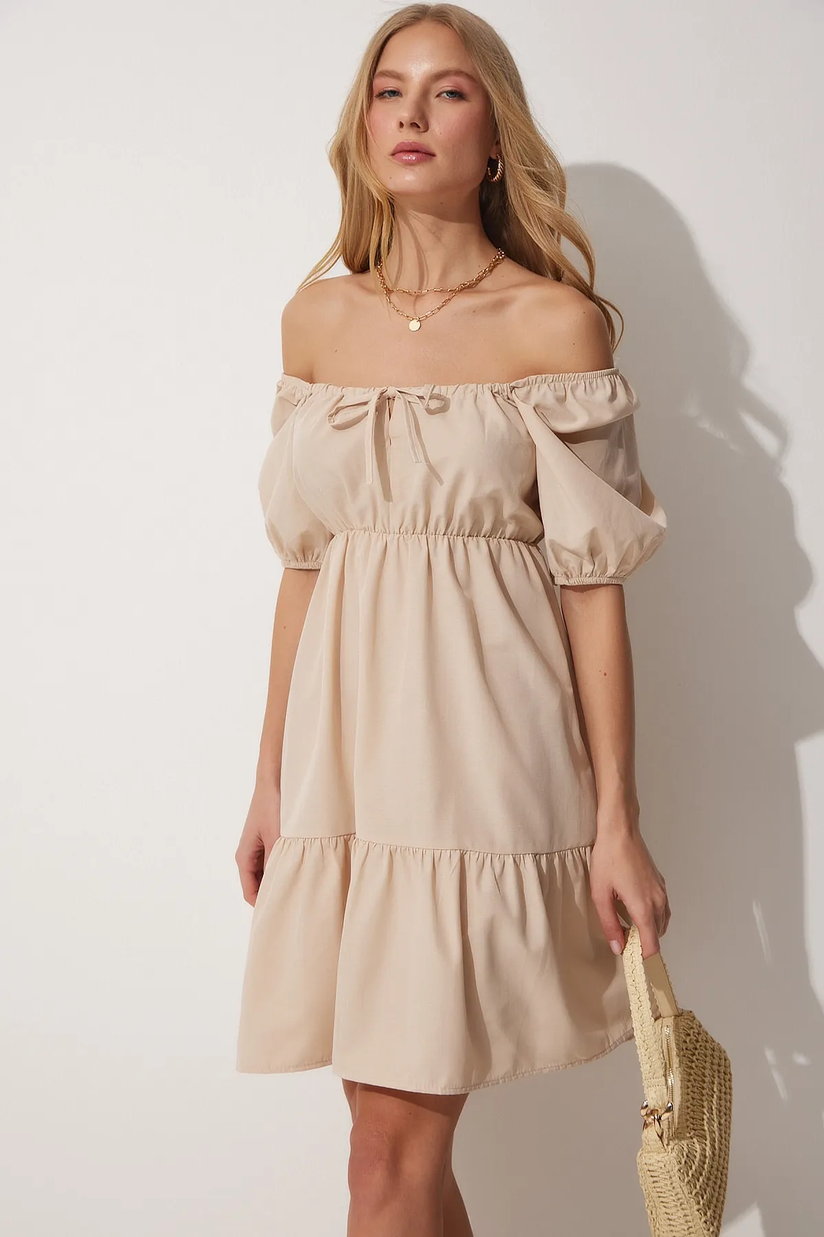 Happiness İstanbul  Ausgestelltes Popelinekleid mit gerafftem Kragen