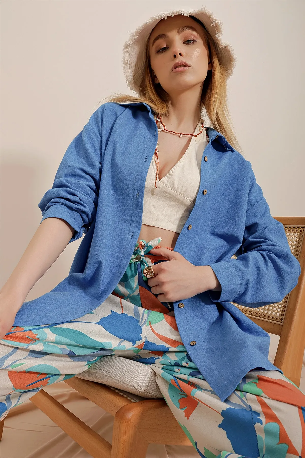 Trend Alaçatı Stili  Hemd - Blau - Oversized