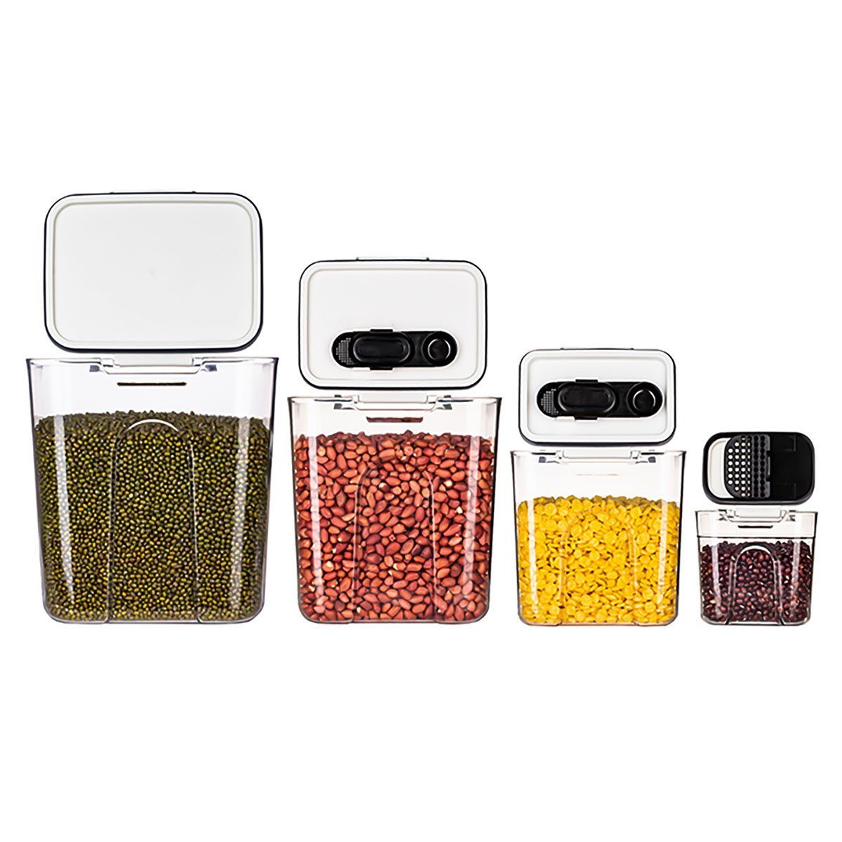 7Magic Vorratsdose 4-tlg Aufbewahrungsbox Küche Organizer Insgesamt 8950ml Vorratsdosen, AS+ABC+Silikon, (4-tlg), Vorratsdosen-Set mit großer Öffnung, inklusive Löffel und Sieb