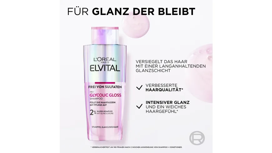 L'Oréal Paris Elvital Glycolic Gloss Shampoo - Versiegelung für glänzendes Haar und Verbesserung der Haarqualität 200 ml