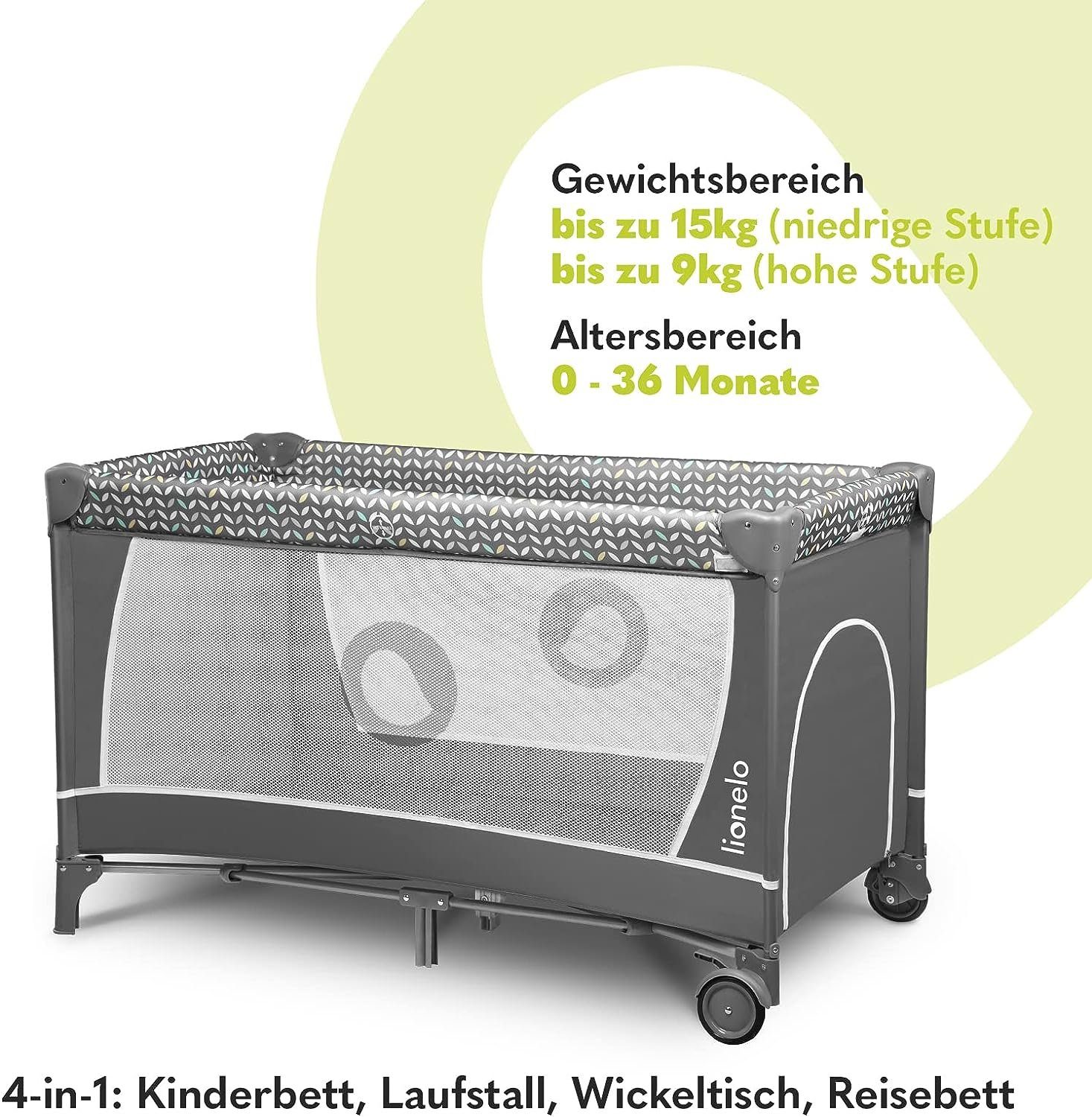 lionelo Baby-Reisebett FLOWER, 4in1:Laufstall Baby, Wickeltisch, Zwei Matratzenaufhängungshöhen
