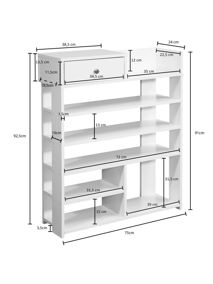 KADIMA DESIGN Schuhregal | Weiß, 75x92.5x24cm, 7 Fächer, Modern günstig kaufen onesize