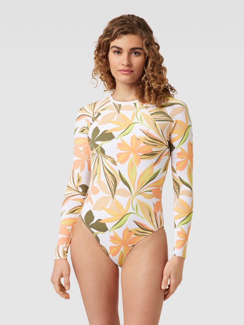 Badeanzug mit Logo-Print und floralem Allover-Muster in offwhite