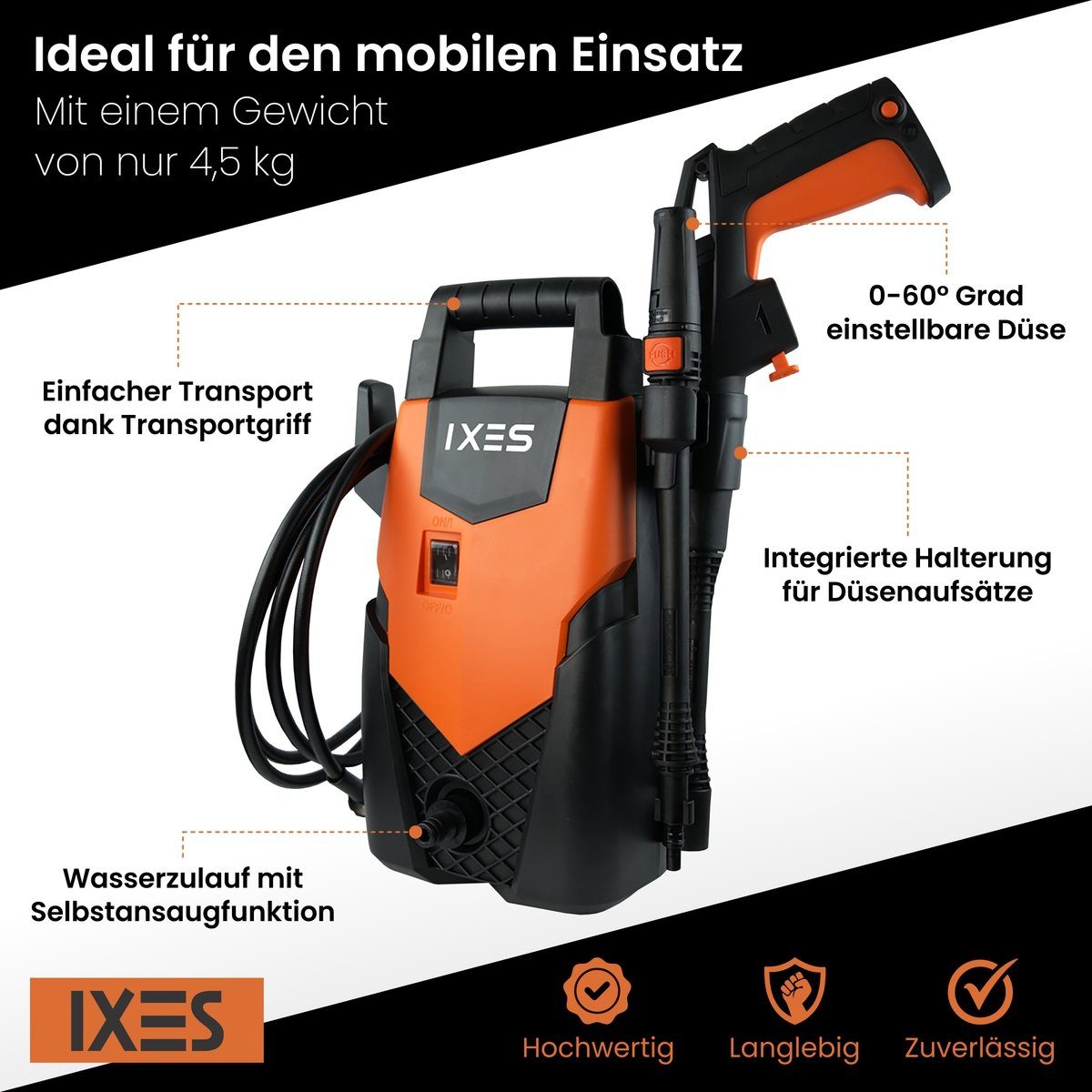 Scheppach Hochdruckreiniger IXES Hochdruckreiniger IX-PRC1400 1400W, 110 bar, inkl. Zubehör, Druck max: 110 bar, 1400 W, Fördermenge max: 408 l/h