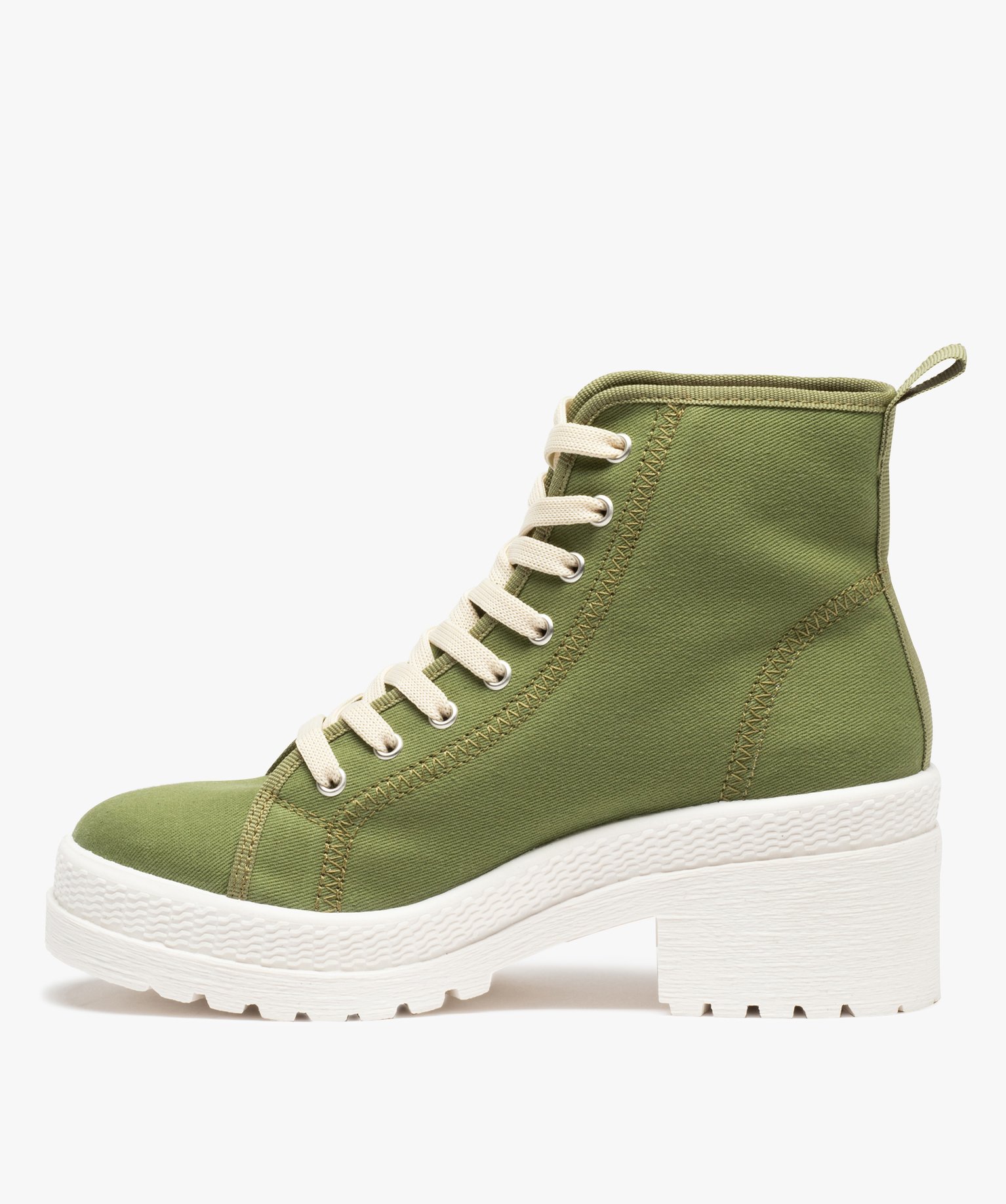 Tennis femme mid-cut en toile unie à talon et semelle crantée kaki | GEMO