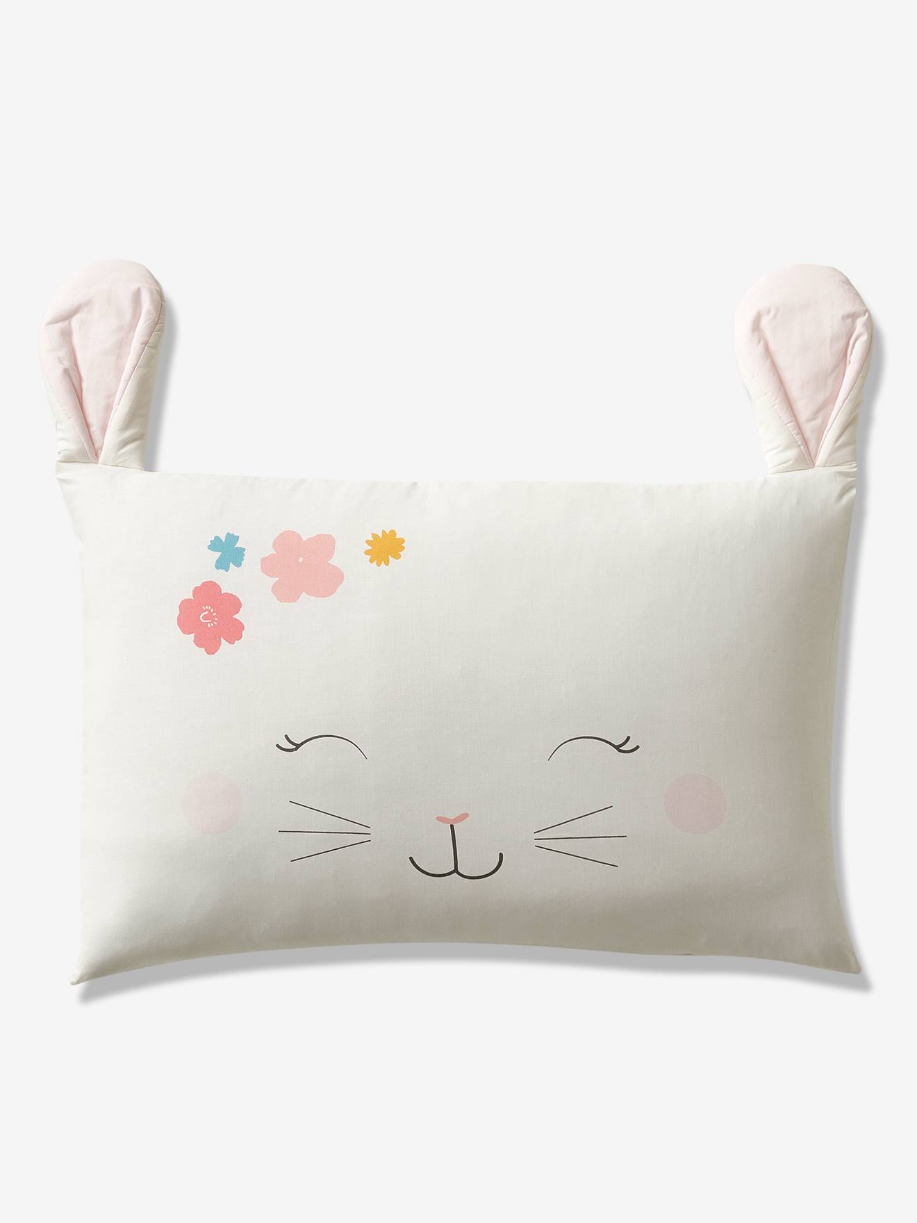 Vertbaudet Kinder Bettwäsche-Set BLUMENHASE Oeko Tex - wollweiß/rosa