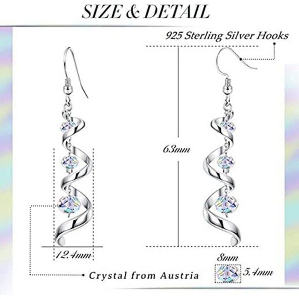 POCHUMIDUU Paar Ohrhänger Kristall Ohrringe Lange Tropfen Ohrringe Für Damen (2-tlg), 925 Sterling Silber Glitzernde Kristalltropfen Ohrringe