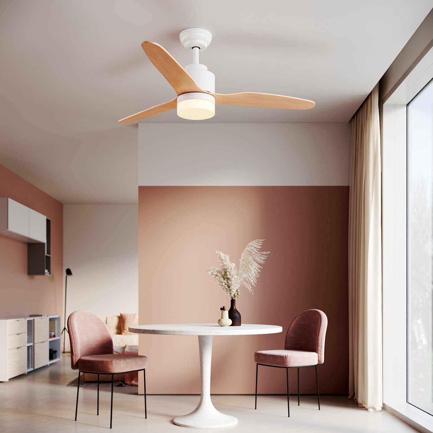 SONNI Deckenventilator Deckenventilator, mit Licht und Fernbedienung, Weiß / Schwarz, Decken Lampe 3 Stufen Ø 47 Inch Ø119cm Leuchte