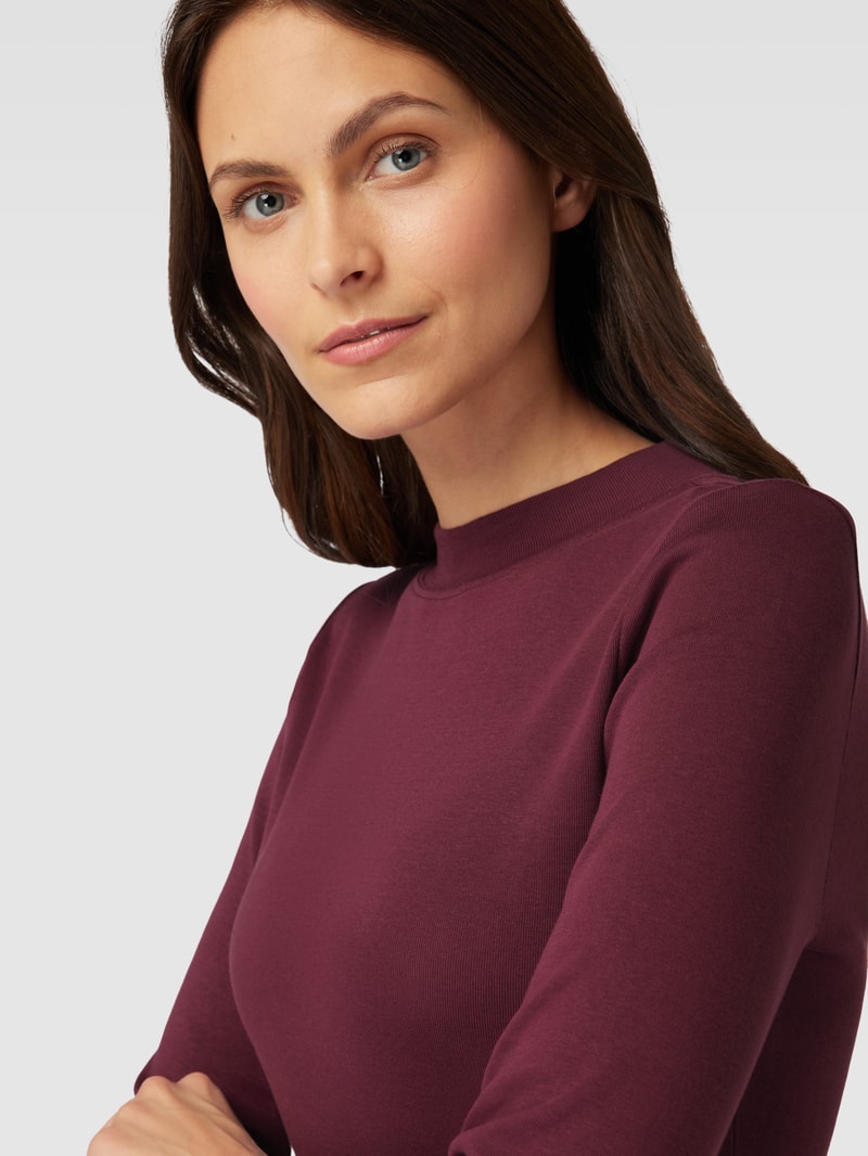 Longsleeve mit geripptem Rundhalsausschnitt in bordeaux rot