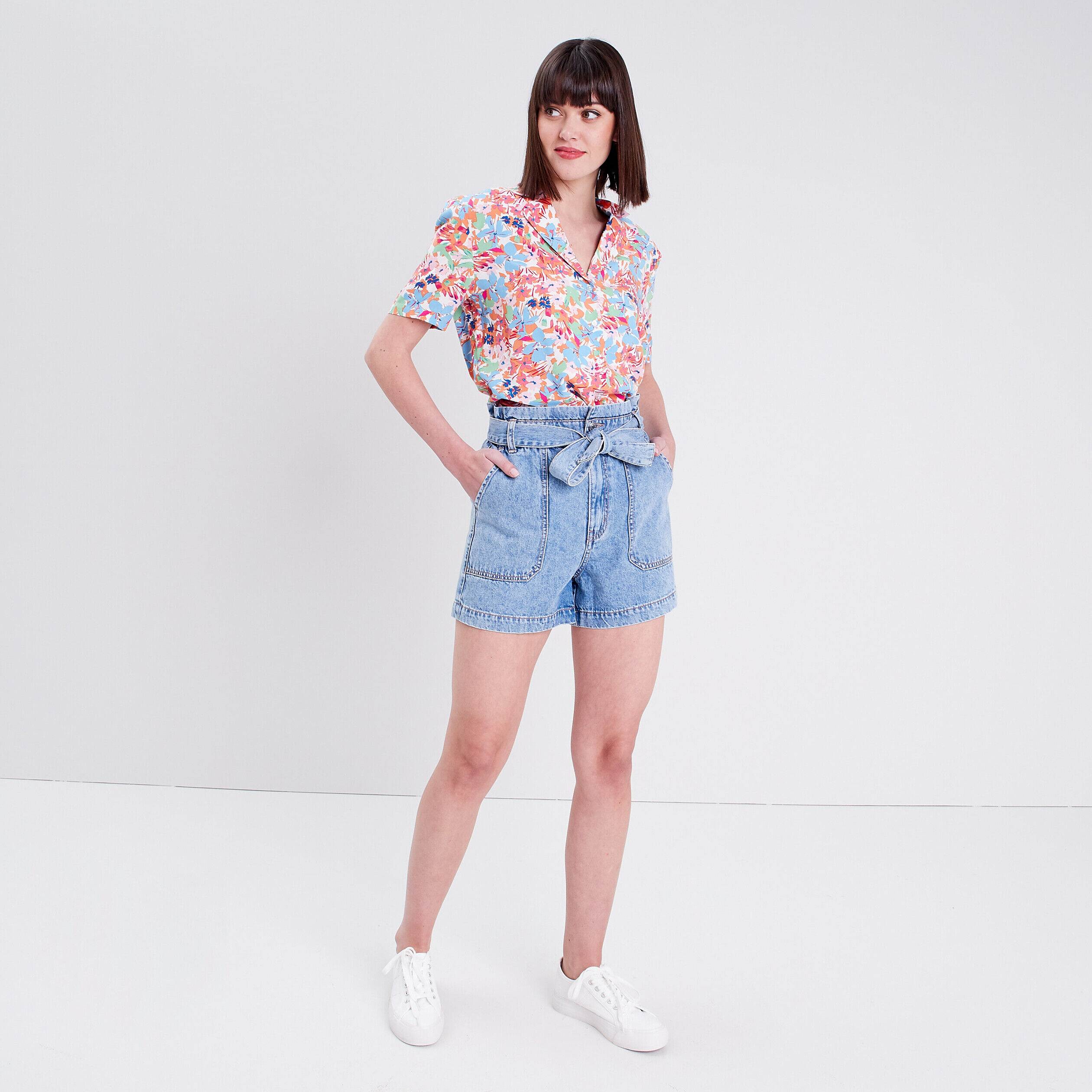 Short ceinturé denim double stone femme | Cache Cache
