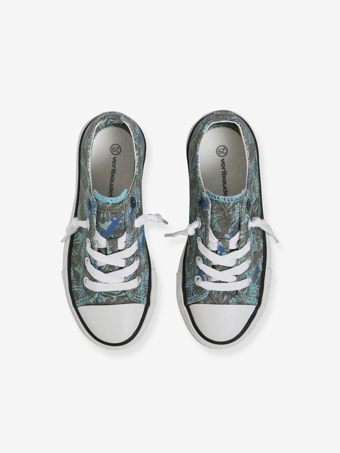 Vertbaudet Jungen Stoff-Sneakers mit Gummizug - grün bedruckt/tropical