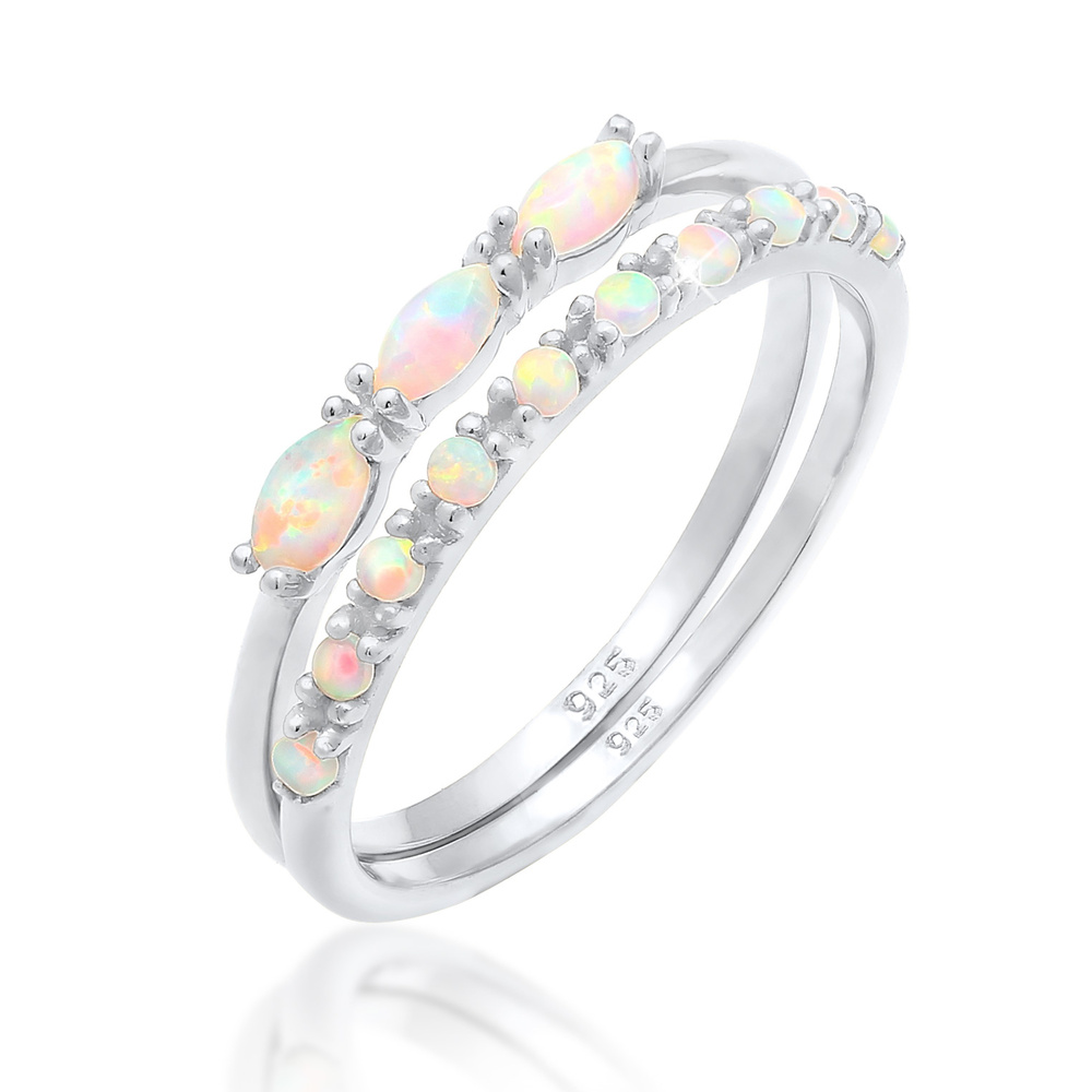 Elli Elli Bague pour femme au design vintage avec opale synthétique en 925/1000 argent Bague