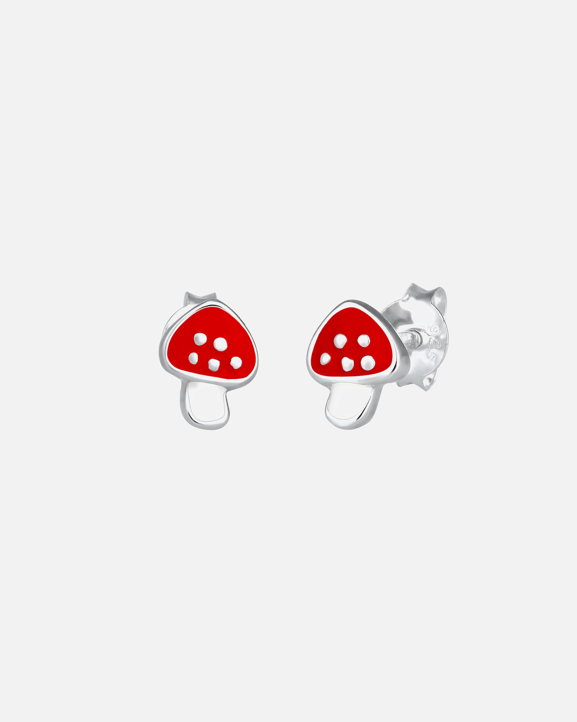 Orecchini portafortuna per bambini Elli a forma di fungo con smalto rosso in argento sterling 925