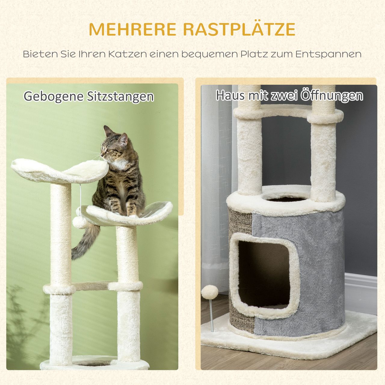 PawHut Kratzbaum, Katzenbaum mit Katzenhöhle, Kletterbaum, Katzenkratzbaum