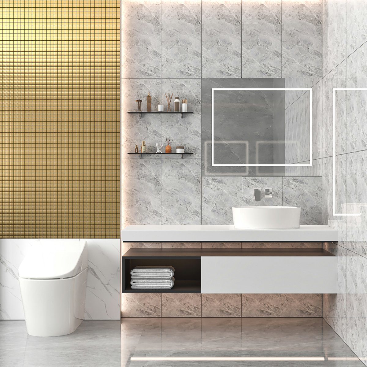 HOOZ Aluminium Wandfliese 10x selbstklebende Fliesen Aluminium in verschiedenen Farben, 30x30, Gold, Set, 10-tlg, Aluminiumoberfläche