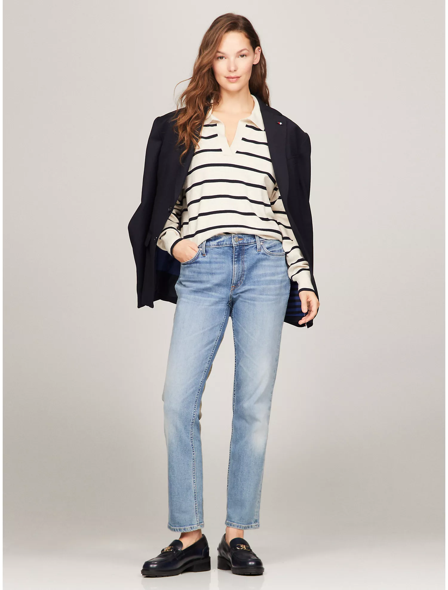 Long-Sleeve Stripe Polo Sweater
